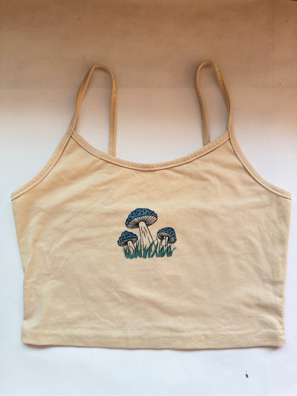 Beige Mushroom Graphic Crop Top - Women - Picture 1 of 2